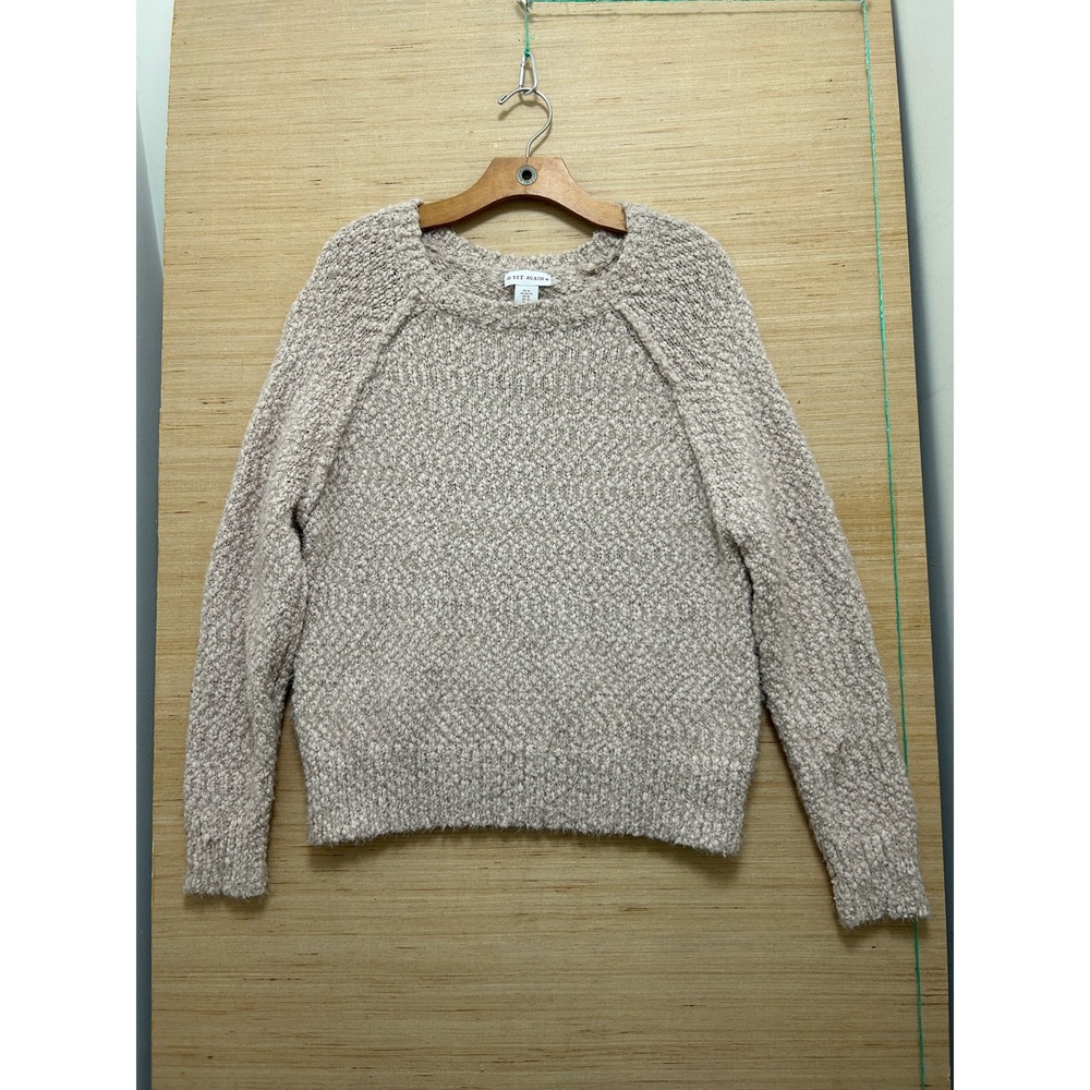 Yet Again Womens XL Beige Textured Popcorn Knit Raglan Sleeve Crew‎ Neck Sweater